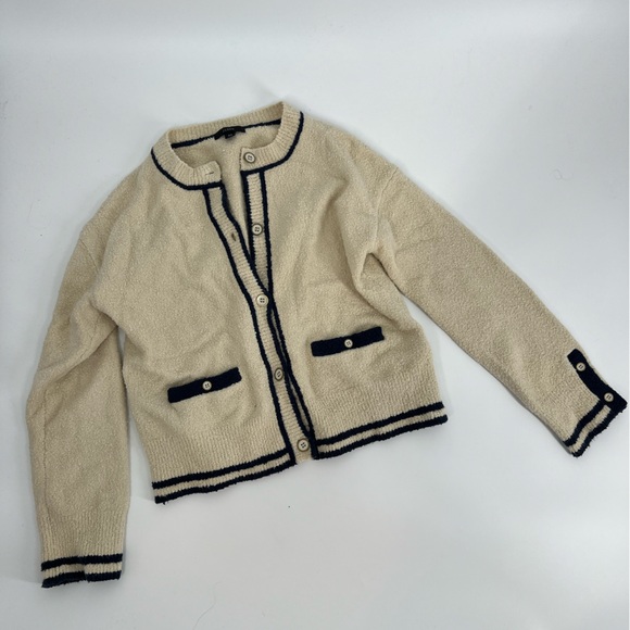 J Crew Cream and Navy voucher lounge set - cardigan and joggers XS and S - Picture 3 of 7